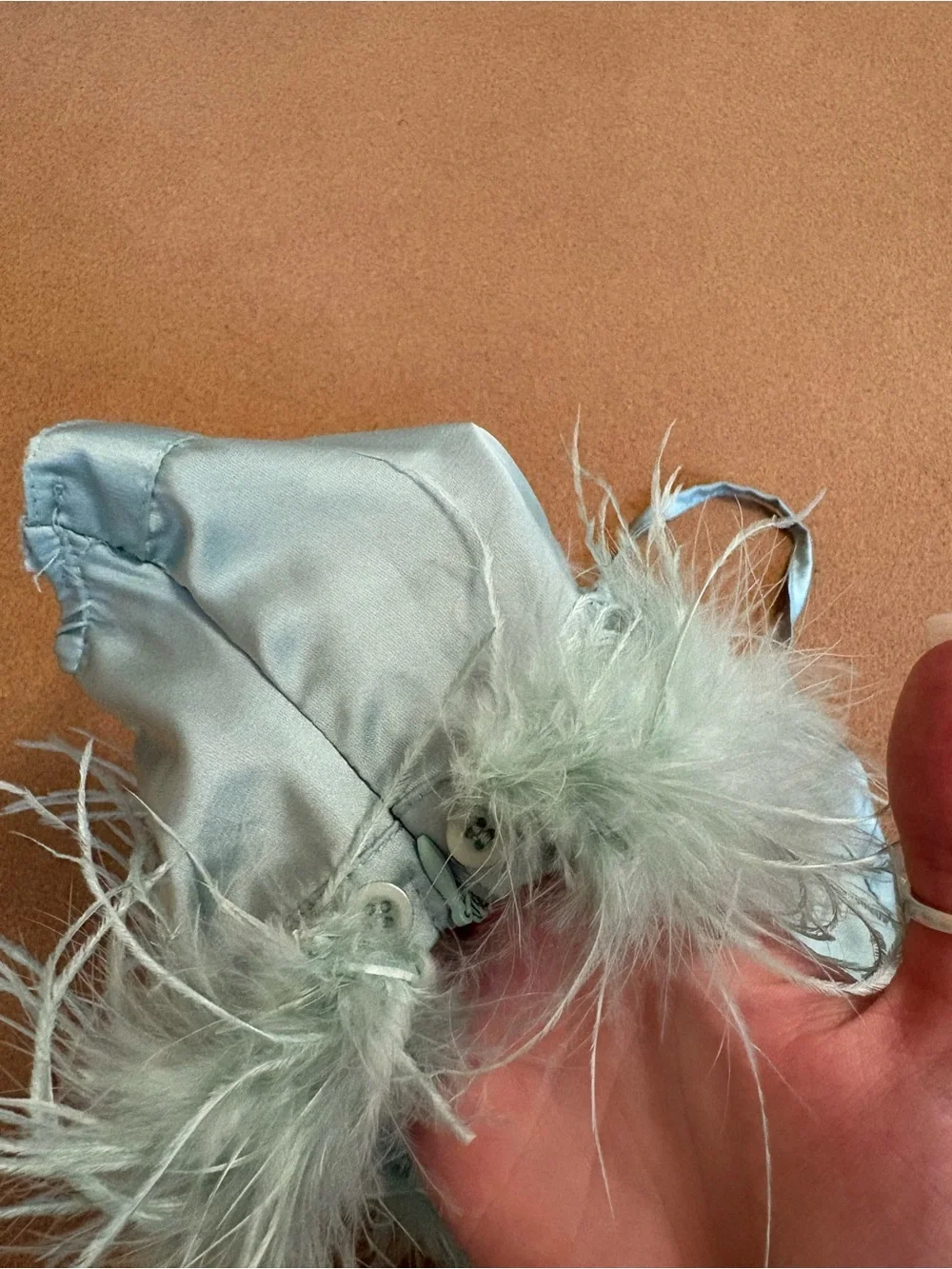 Nasty Gal Light Aqua Satin Feather-Trim Bralette & Shorts Set